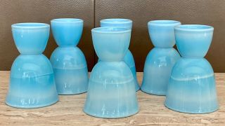 6 Mckee Chalaine Swirly Sky Blue Milk Glass Double Egg Cups Delphite Jadeite