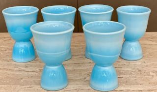6 McKee Chalaine Swirly Sky Blue Milk Glass Double Egg Cups Delphite Jadeite 3