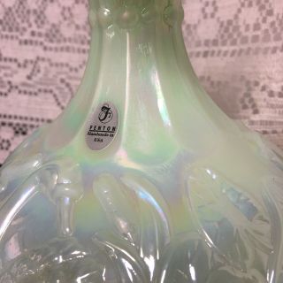 Fenton Art Glass Swan Vase Sea Green Iridescent Signed George Fenton 2