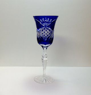 1 European Val St.  Lambert? Bohemian Cobalt Blue Cut To Clear Crystal Wine Glass