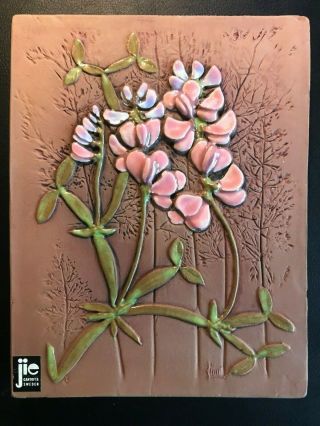Vintage Nib Jie Gantofta Sweden Ceramic Wall Plaque Pink Flowers