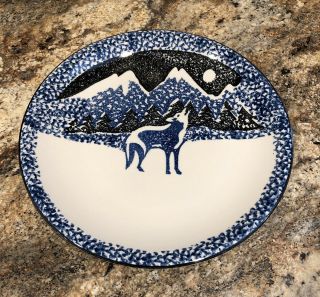 Tienshan Folk Craft Wolf Dinner 10 3/8” Plate Blue Sponge Pattern