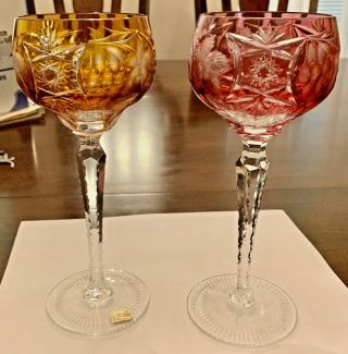 2 Lovely Vintage Nachtmann Bleikristall Traube Cut To Clear Crystal Wine Glasses