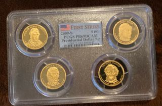 2009 - S Us Presidential Dollar 4 Coin Set Proof Pcgs Pr 69 Dcam First Strike Flag
