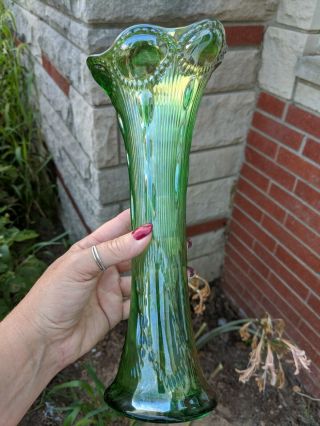 Imperial Carnival Glass Beaded Bullseye Vase Green