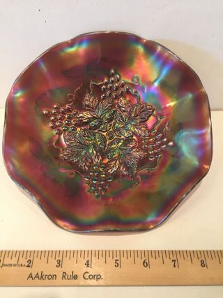 Northwood Grape & Leaves Amethyst Rainbow Carnival Glass Ruffled Bowl 9 1/8 "