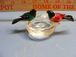 Murano Glass Two Birds On The Edge Of Their Nest Colorful 4 1/2 " Vgc