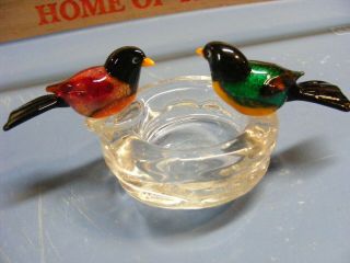 Murano Glass Two Birds on the edge of their Nest Colorful 4 1/2 