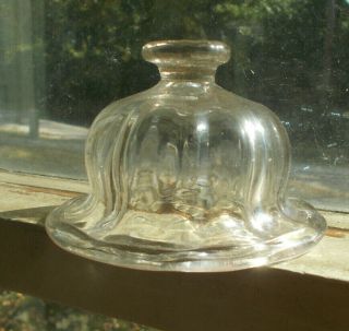 Early 1800s Clear Flint Glass Domed Lid For Sugar Bowl Crude Rolled Rim Pontil