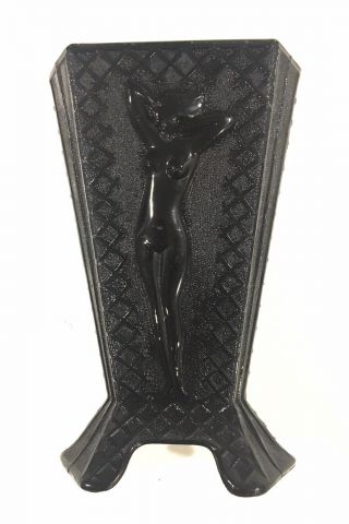 Mckee Glass Company Black Art Deco Nude Vase Triangular 3 Toed Naked Lady