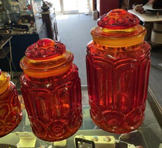 LE Smith Moon and Stars Glass Canisters Red Amberina Set Of 4 2