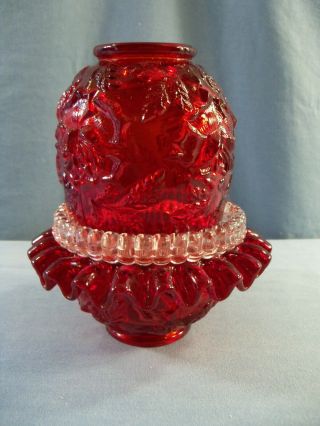 Fenton For L.  Gl Wright Ruby Red Glass Wild Rose 3 Three Piece Fairy Lamp