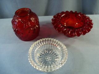 Fenton for L.  Gl Wright Ruby Red Glass WILD ROSE 3 Three Piece Fairy Lamp 2