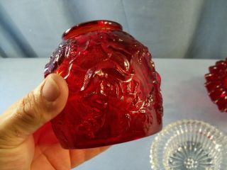 Fenton for L.  Gl Wright Ruby Red Glass WILD ROSE 3 Three Piece Fairy Lamp 3