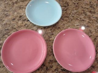 3 Shenandoah Pastel By Paden City 2 Pink /1 Blue 6 3/8 " Bread & Butter Plates.
