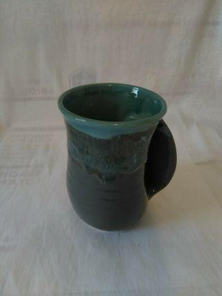 Neher Studio Hand Crafted Hand Warmer Mug Green Blue Gray Tan Pottery