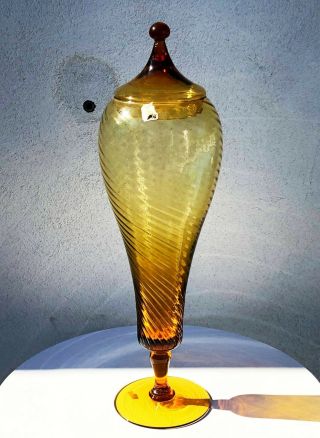 21 " Murano Empoli Amber Gold Circus Tent Pedestal Apothecary Jar Compote Candy