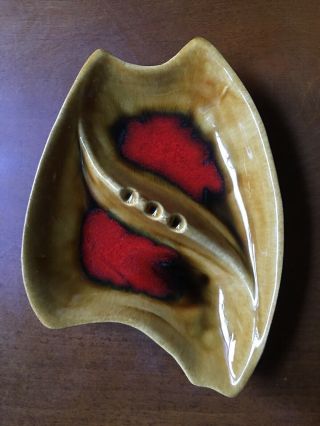 Mid - Century Modern Vintage Marcia Of California Ashtray Gold And Red