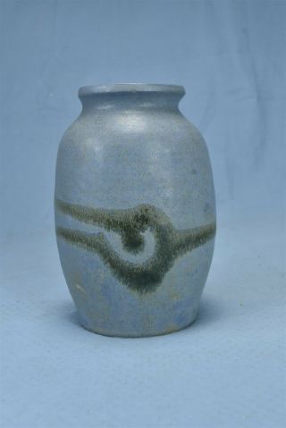 Vintage Studio Art Pottery Flower Vase Hand Craft Blue Green Design Signed 08231