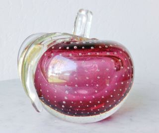Gorgeous C.  1950 Barbini Murano Italy Glass Bubble Gold Apple Paperweight