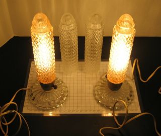 Two Art Deco 1930s Pink Or Clear Depression Glass Skyscraper Lamps -