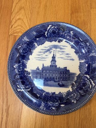 Wedgwood Blue & White Historical Plate Independence Hall Philadelphia