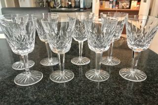 8 Waterford Lismore 5 3/4” Wine/water Goblets (1 Glass With Small Chip)