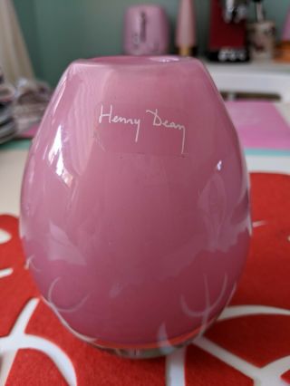 Henry Dean Hand Crafted Blown Modernist Studio Art Glass Mauve Pink Vase Signed