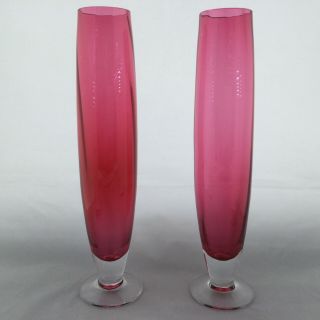 Dartington Cranberry / Ruby Art Glass Vases - Etched Makers Mark - 33cm Tall