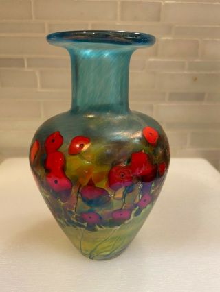 Robert Held Signed Glass Vase Poppy Art
