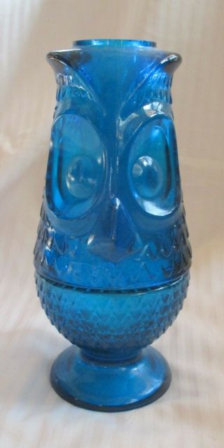 Vintage Viking Blue Glass Owl Fairy Lamp Tea Light Candle Holder