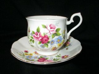 Cup Saucer Royal Albert Spring Time Pink Roses Blue Yellow Violets