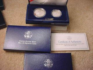1993 Bill Of Rights Commemorative Proof Silver Dollar & Half 2 Coin Set 88