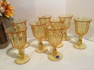 8 Imperial Glasses Yellow Goblets Old Williamsburg 6.  5 " W/sticker