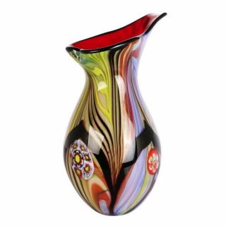 Multi - Color 13.  5 " Tall Hand Blown Thick Teardrop Glass Art Vase With Angled Lip