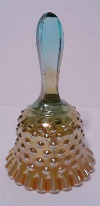 Fenton Made For Levay Aqua Marigold Carnival Opalescent Hobnail Bell Ruffled