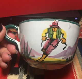 Vintage Peru Pottery Large Coffee Soup Mug Cup Hand Painted Scenery " Felicidad "