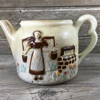 Vintage De - Luxe Sales Co In.  Ny China Teapot: Dutch Girl Windmill Milk Maid