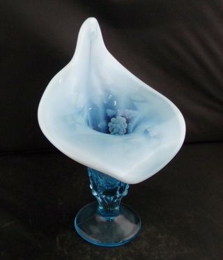 Fenton Art Glass Grape Blue Opalescent Jack In Pulpit Vase