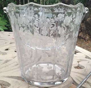 Cambridge Glass Rose Point Etched Ice Bucket/handle W/tongs Classic Discontin