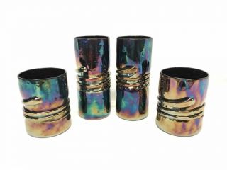 Gorgeous Art Glass Iridescent Tumblers,  Hand Crafted & Signed,  Set Of 4 | 23526