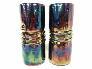 Gorgeous Art Glass Iridescent Tumblers,  Hand Crafted & Signed,  Set of 4 | 23526 2