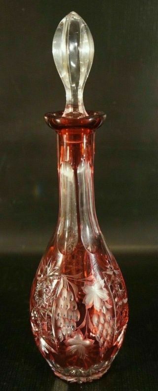Crystal Cut To Clear Czech Bohemian Red Decanter.