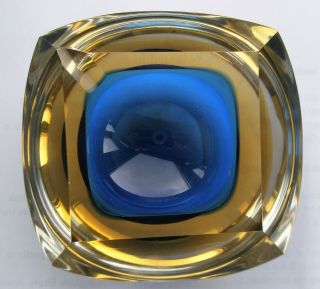 Murano Sommerso faceted glass space age blue/ yellow ash tray (art glass) UV glow 3