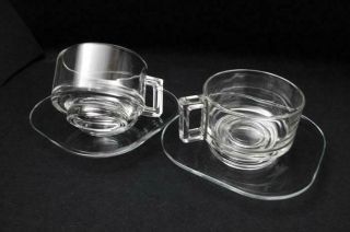 Pair Mid Century Joe Colombo Designer Glass Coffee Cups &saucers Arno Italy Mcm