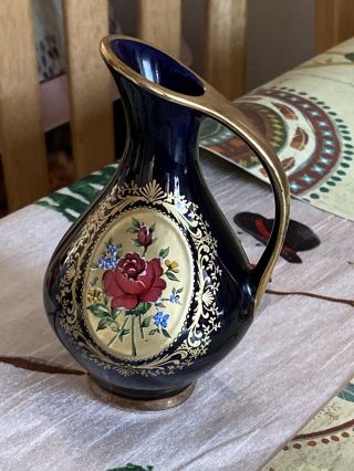 Vintage Echt Kobalt Germany Porcelain Vase Cobalt Blue With Gold Trim 4.  5 " Tall
