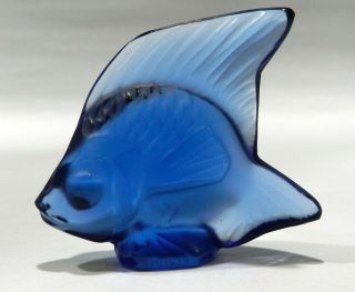 Lalique France Signed Art Glass Sapphire Blue Poison Fish Sculpture Paperweight
