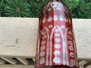 BOHEMIAN GLASS CUT GLASS RUBY COLOR TALL DECANTER BLOWN PONTILED 13 3/4” TALL 2