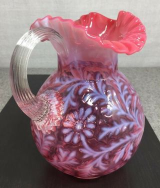Fenton Cranberry Opalescent Daisy And Fern Water Pitcher 9.  75 "