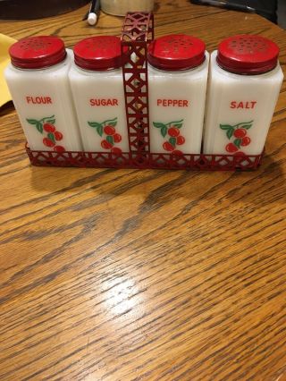 Tipp City Ohio Shakers,  Mckee? Salt Pepper Sugar Flour And Caddy.  50’s 60’s?